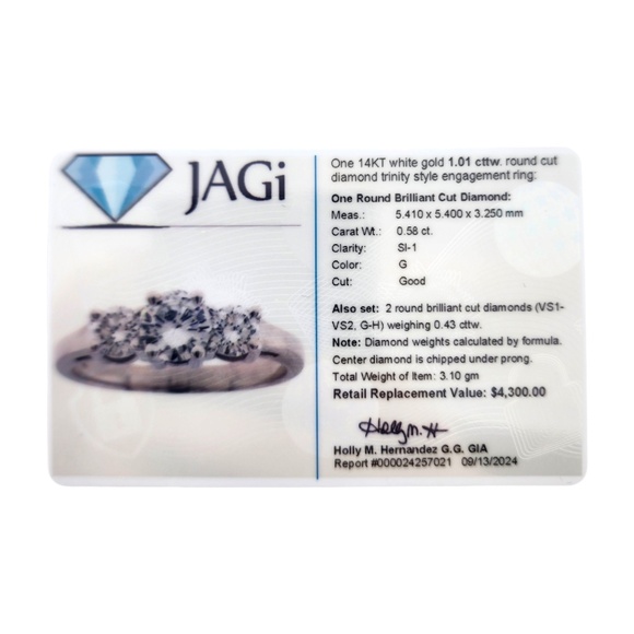 14K White Gold Round Cut Diamond Trinity Style Engagement Ring Size 6 #19025 - Picture 8 of 8